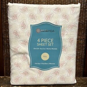 Altavida Pink & Tan Paisley 4PC FULL SHEET SET NWT